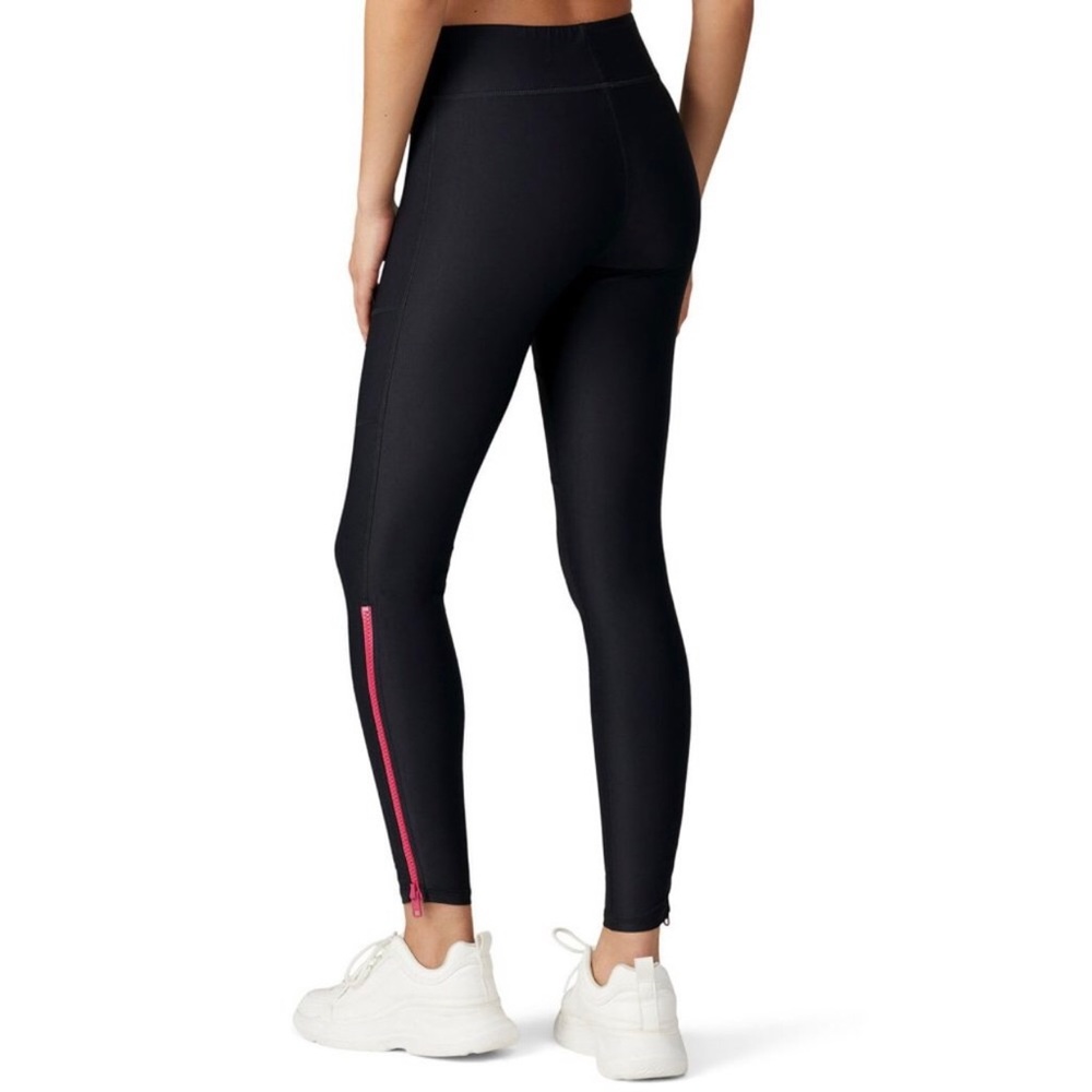 NWT Terez Pink Zipper Black Leggings Size M - Picture 2 of 13
